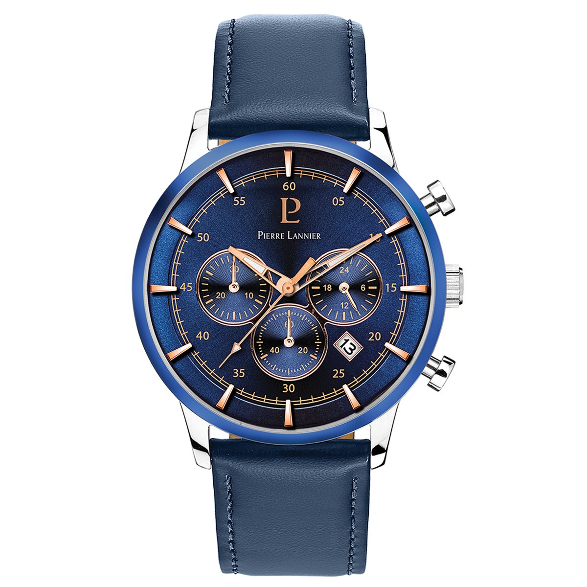 pierre-lannier-essential-224g166-montre-homme-bleue-43-mm-cuir-bleu image 1
