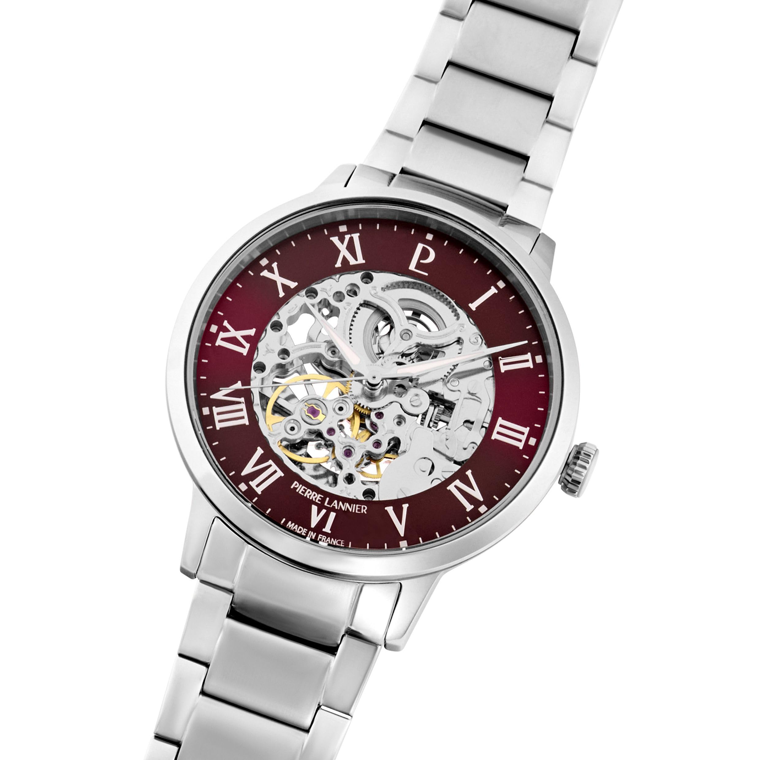 pierre-lannier-317b151-montre-automatique-squelette-bordeaux-42-mm-acier-inoxyda image 3