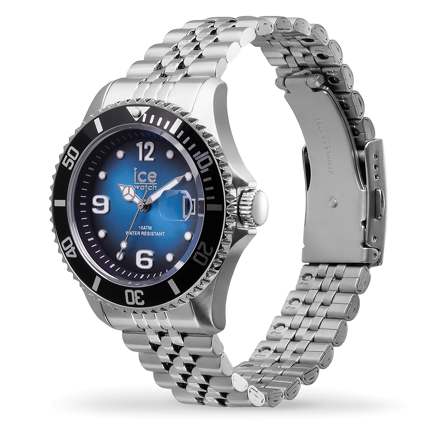 ice-watch-ice-steel-silver-montre-homme-acier-lunette-noire-cadran-bleu image 2