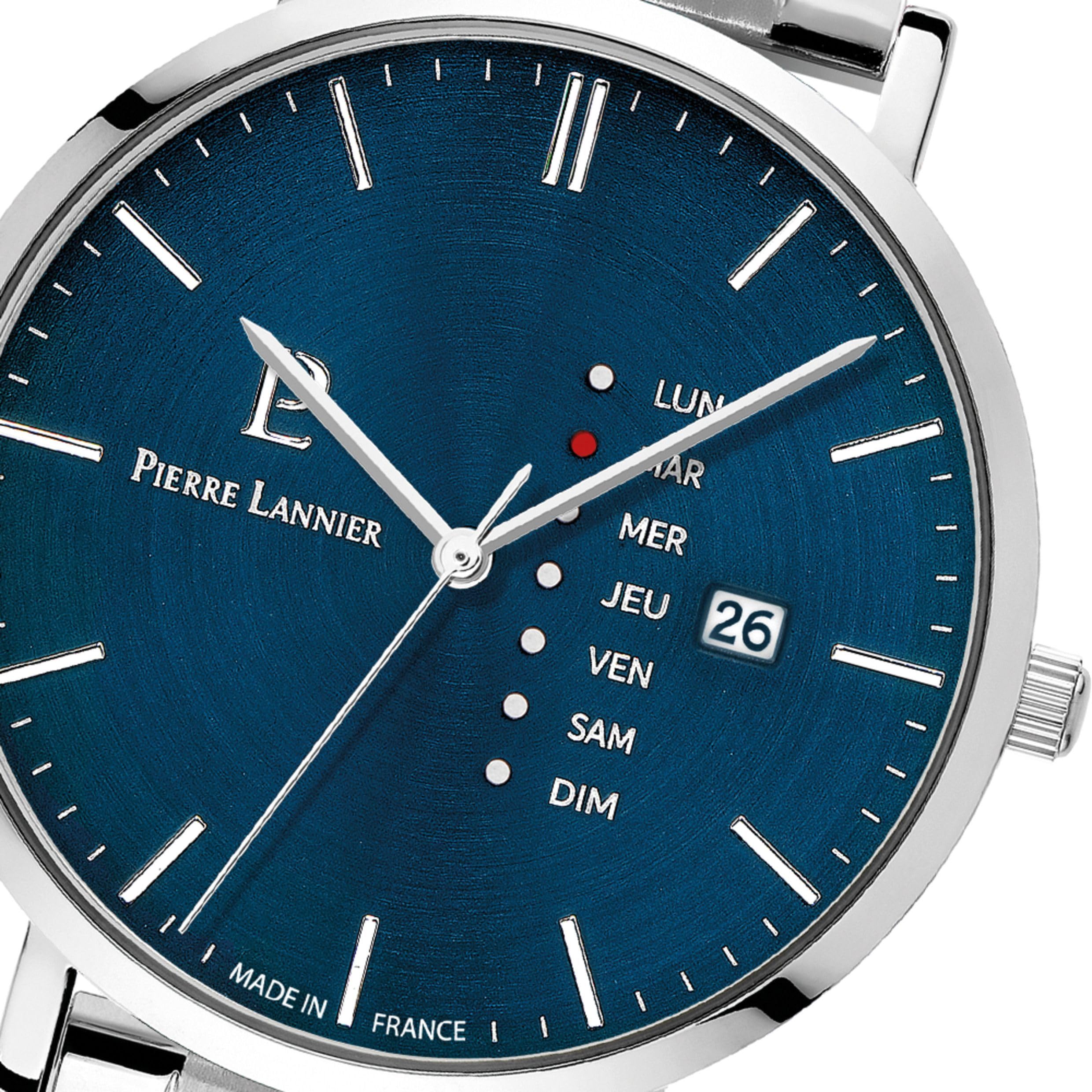 pierre-lannier-data-date-bleu-montre-homme-quartz-42-mm-acier-cuir-marron-3-atm image 3
