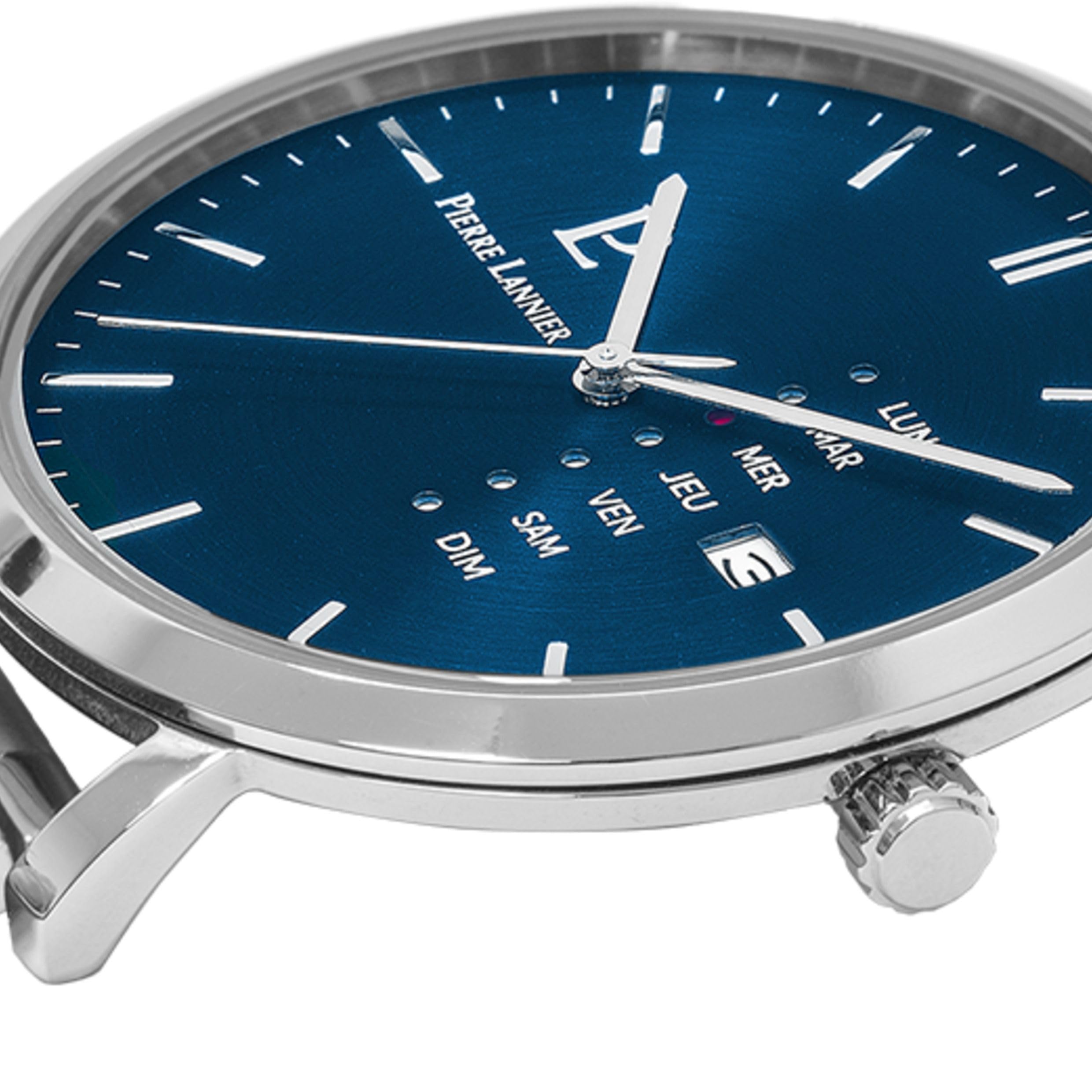 pierre-lannier-data-date-bleu-montre-homme-quartz-42-mm-acier-cuir-marron-3-atm image 4