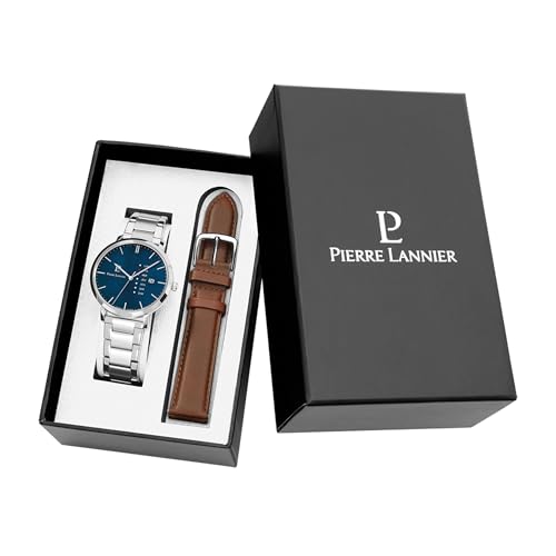 pierre-lannier-data-date-bleu-montre-homme-quartz-42-mm-acier-cuir-marron-3-atm image 7