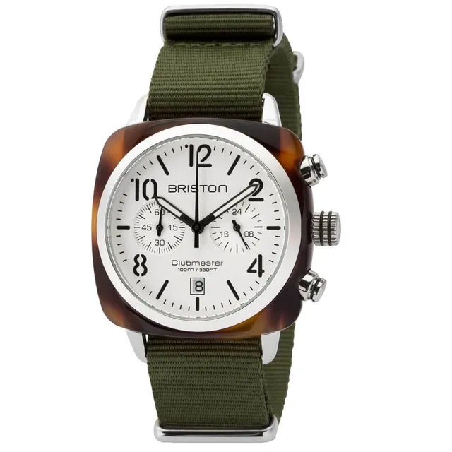 briston-clubmaster-classic-chrono-quartz-40-mm-blanc-vert-militaire image 1