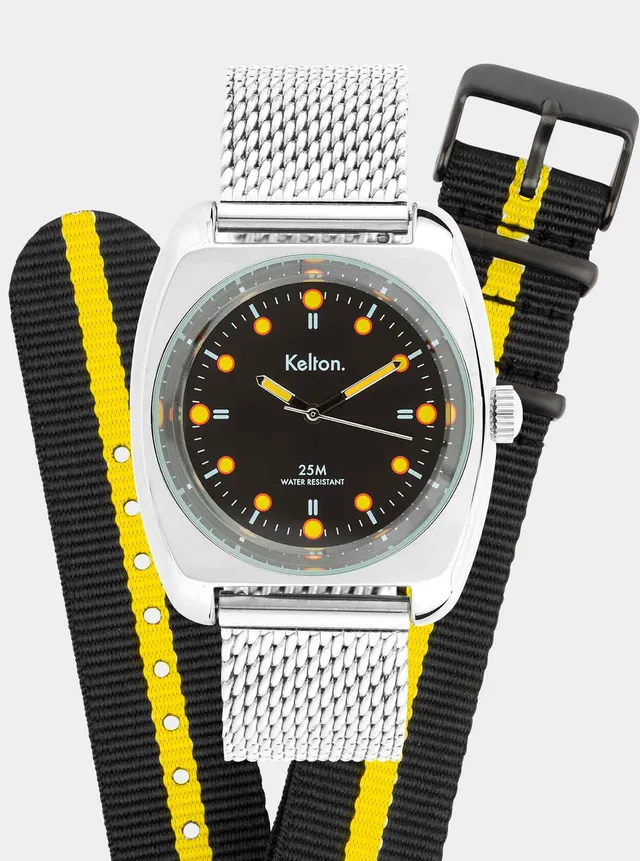 montre-kelton-rc2-black-yellow-mesh-bracelet-nato-offert image 1