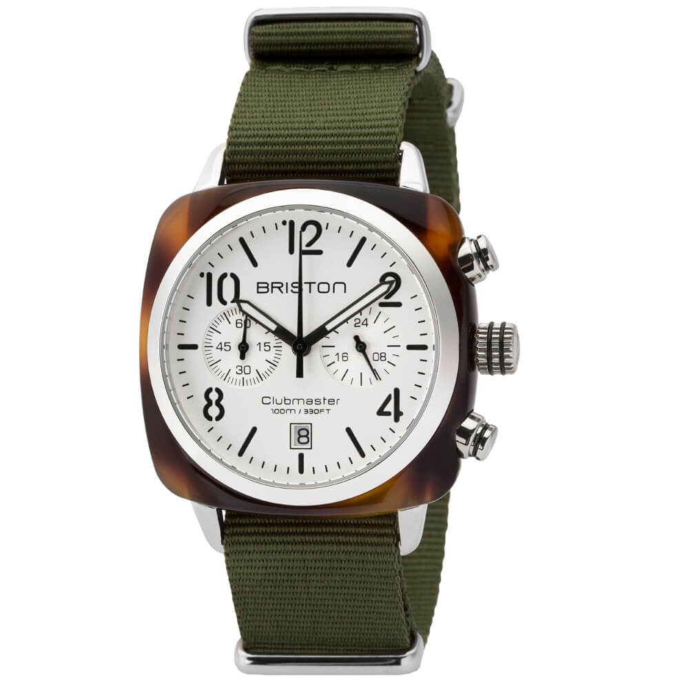 briston-clubmaster-classic-chrono-quartz-40-mm-blanc-vert-militaire image 1