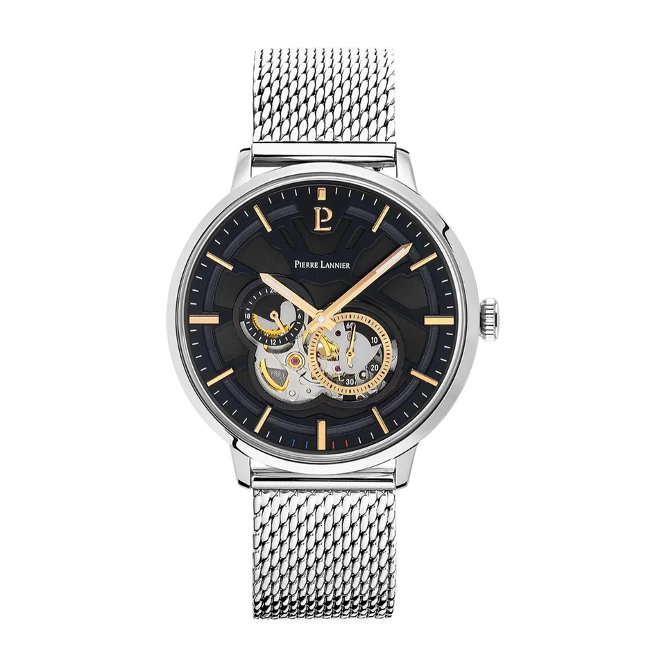 pierre-lannier-trio-automatique-montre-homme-acier-noir-42-mm-5-atm image 1
