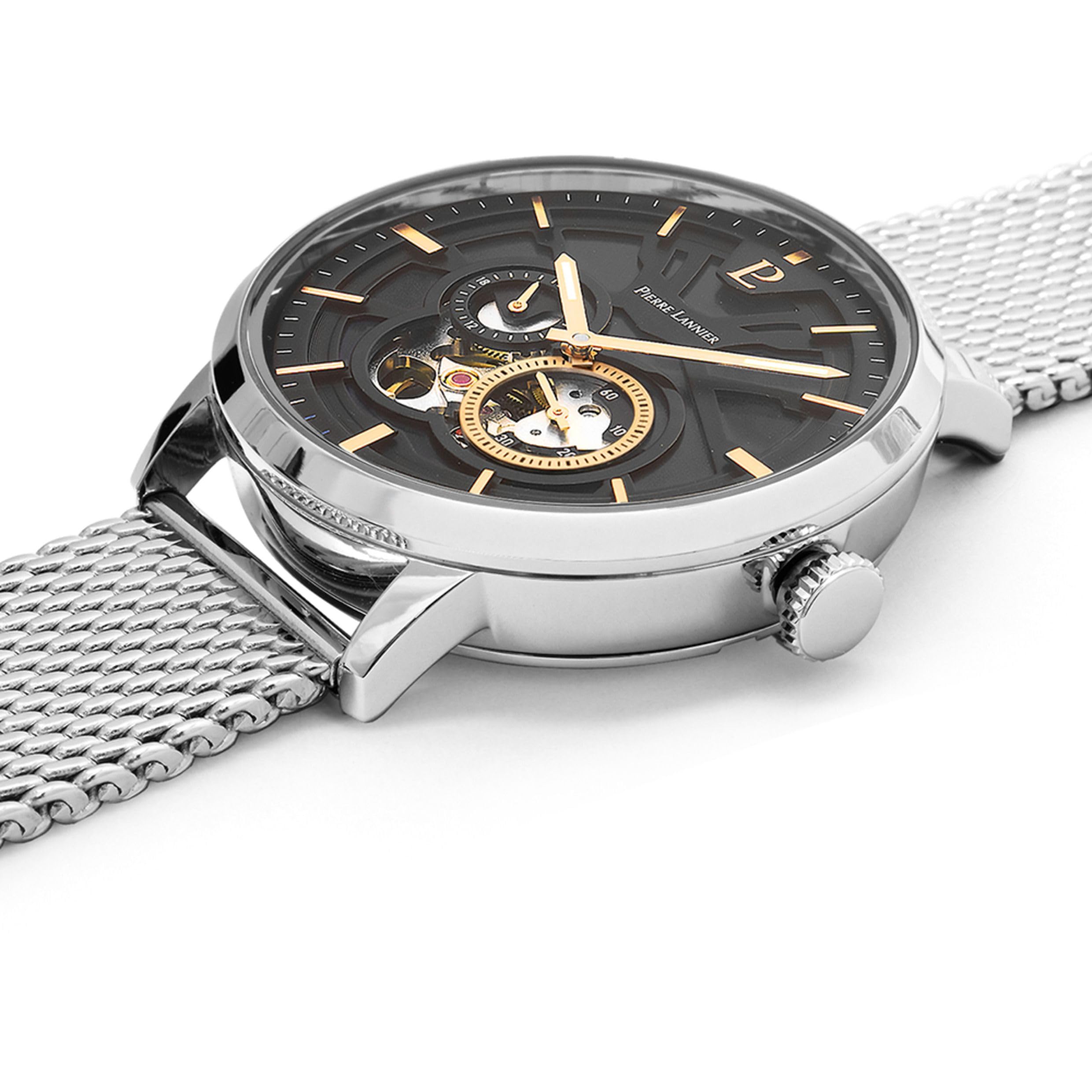 pierre-lannier-trio-automatique-montre-homme-acier-noir-42-mm-5-atm image 2