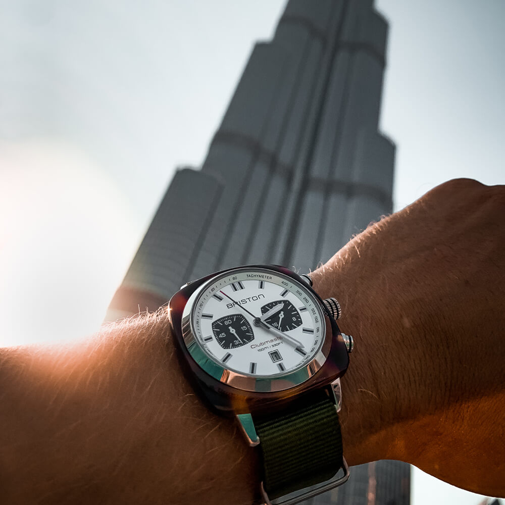 briston-clubmaster-sport-chrono-42-mm-blanc-bracelet-vert-militaire image 2