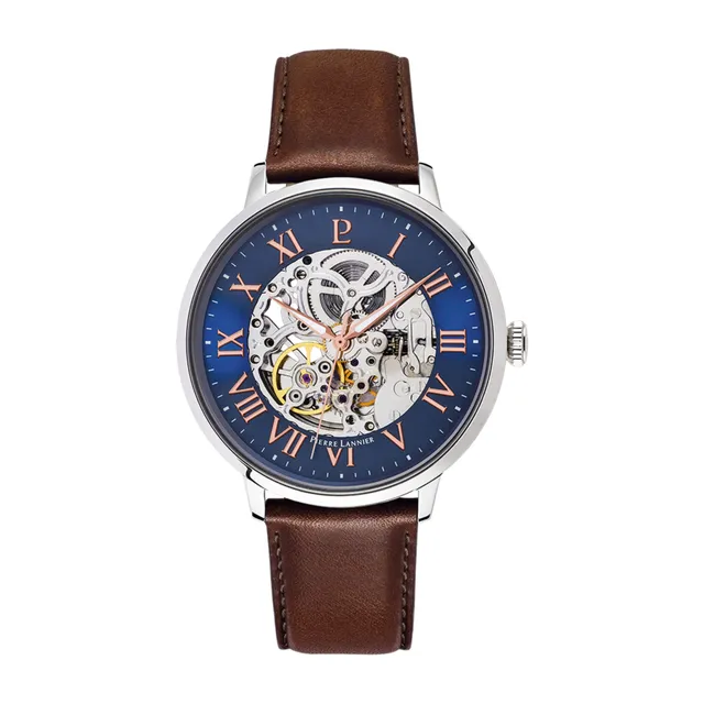 pierre-lannier-322b164-montre-homme-automatique-42-mm-bracelet-cuir-marron image 1