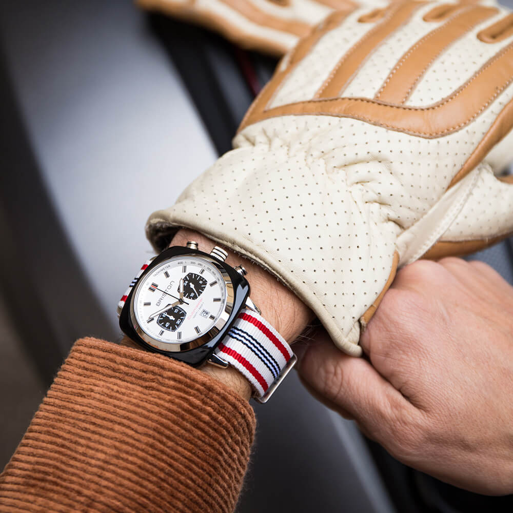 briston-clubmaster-classic-bracelet-type-nato-20-mm-beige-rouge-bleu image 2
