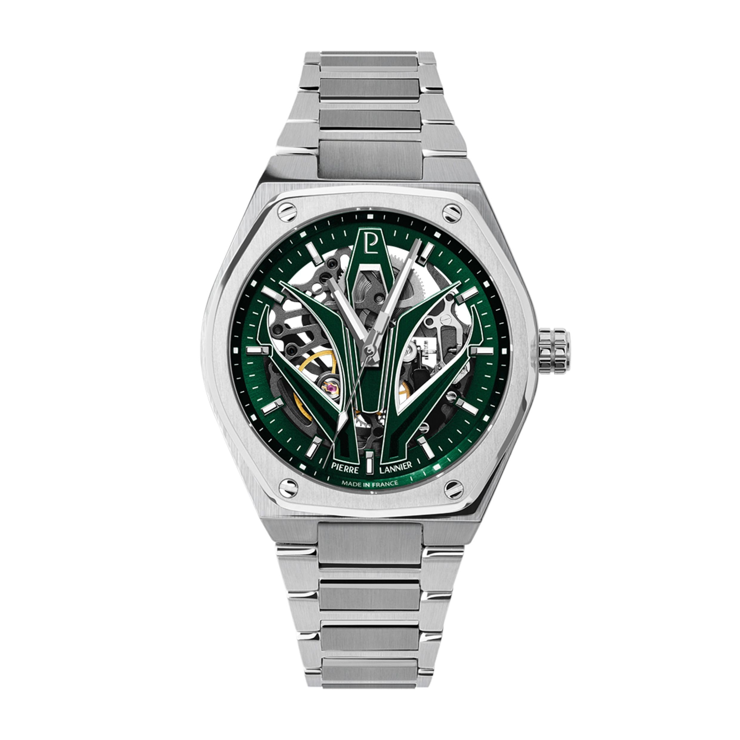 pierre-lannier-ardent-montre-automatique-42-5-mm-cadran-vert-squelette-acier-5-a image 1