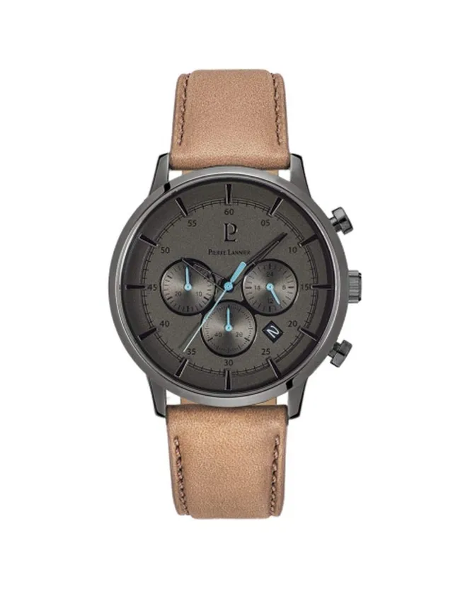 pierre-lannier-dune-227f484-montre-homme-chronographe-acier-gris-43-mm-cuir-sabl image 1