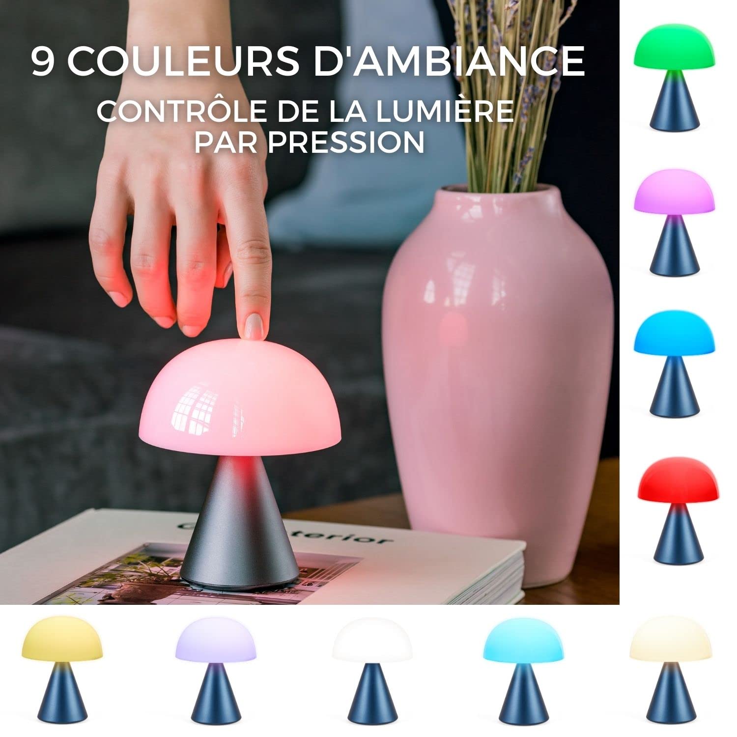 lexon-mina-m-lampe-champignon-led-sans-fil-9-couleurs-alu-poli image 4