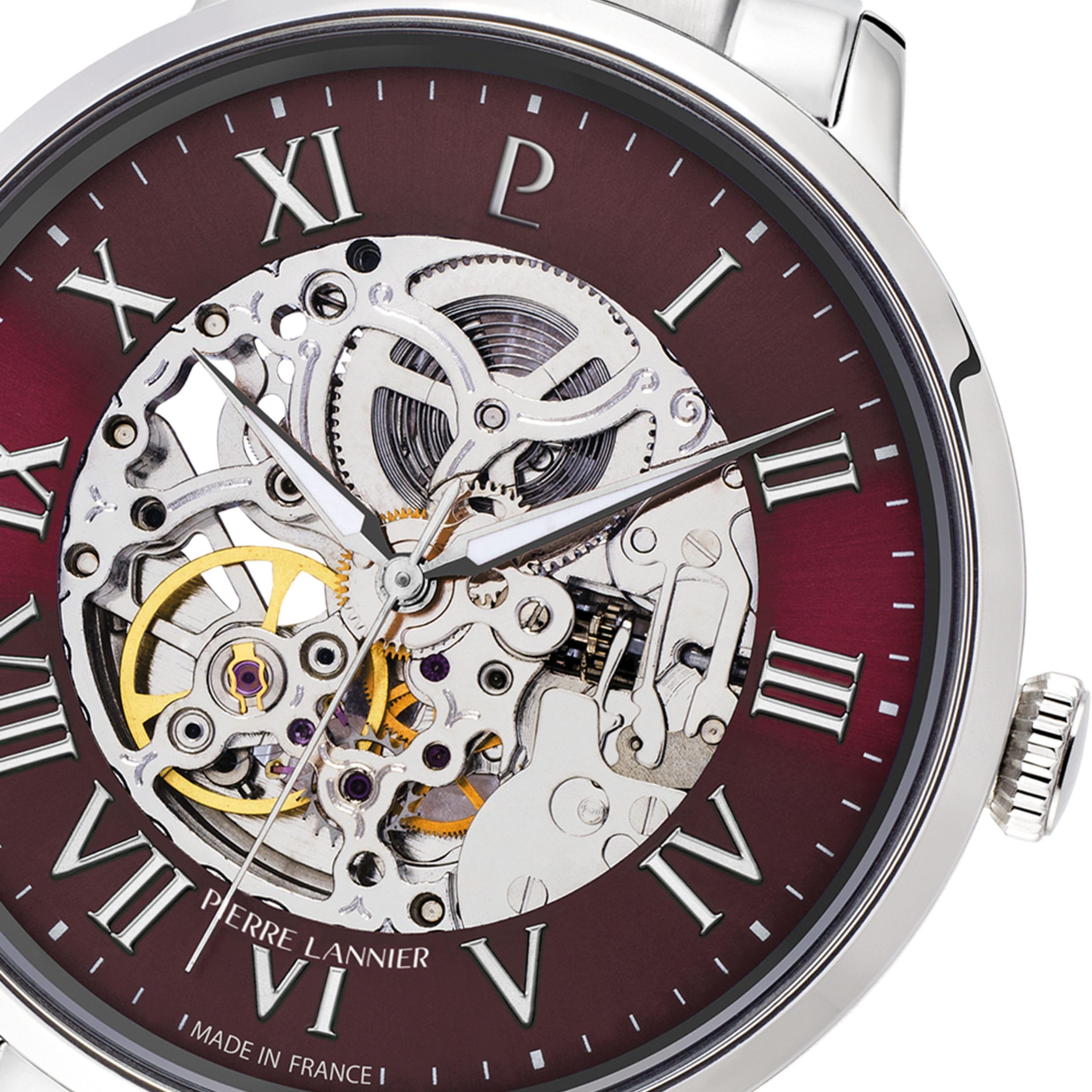 pierre-lannier-317b151-montre-automatique-squelette-bordeaux-42-mm-acier-inoxyda image 5