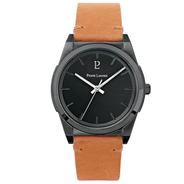 pierre-lannier-214k434-homme-analogique-quartz-bracelet-cuir-noir image 1