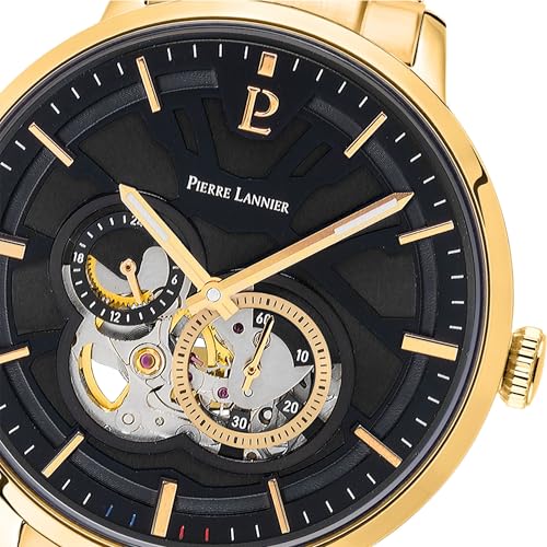 pierre-lannier-trio-montre-homme-cadran-noir-bracelet-acier-dor image 8