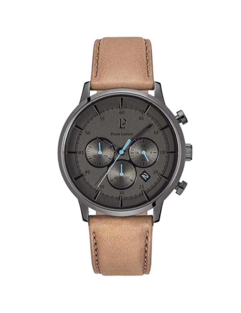 pierre-lannier-dune-227f484-montre-homme-chronographe-acier-gris-43-mm-cuir-sabl image 1