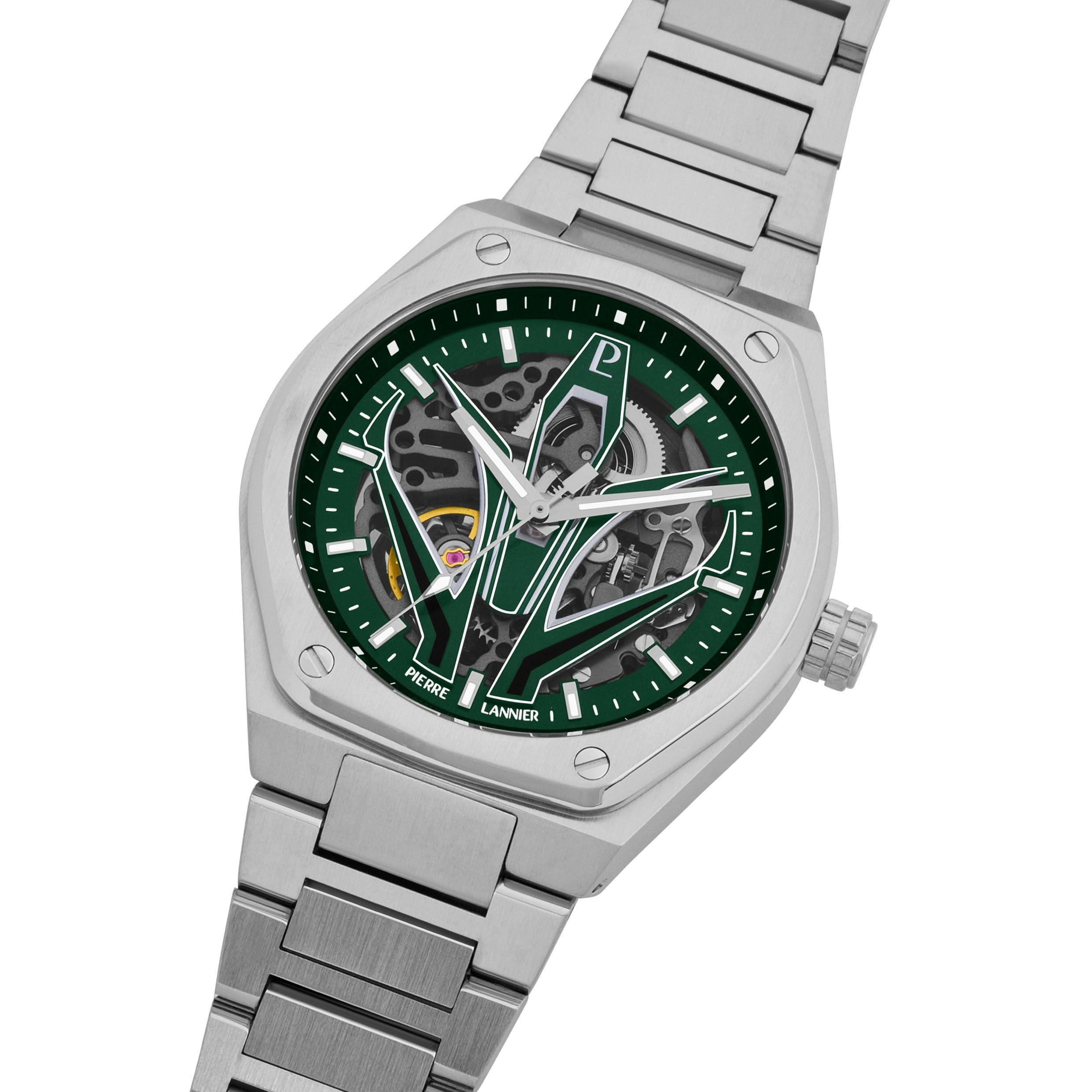 pierre-lannier-ardent-montre-automatique-42-5-mm-cadran-vert-squelette-acier-5-a image 3