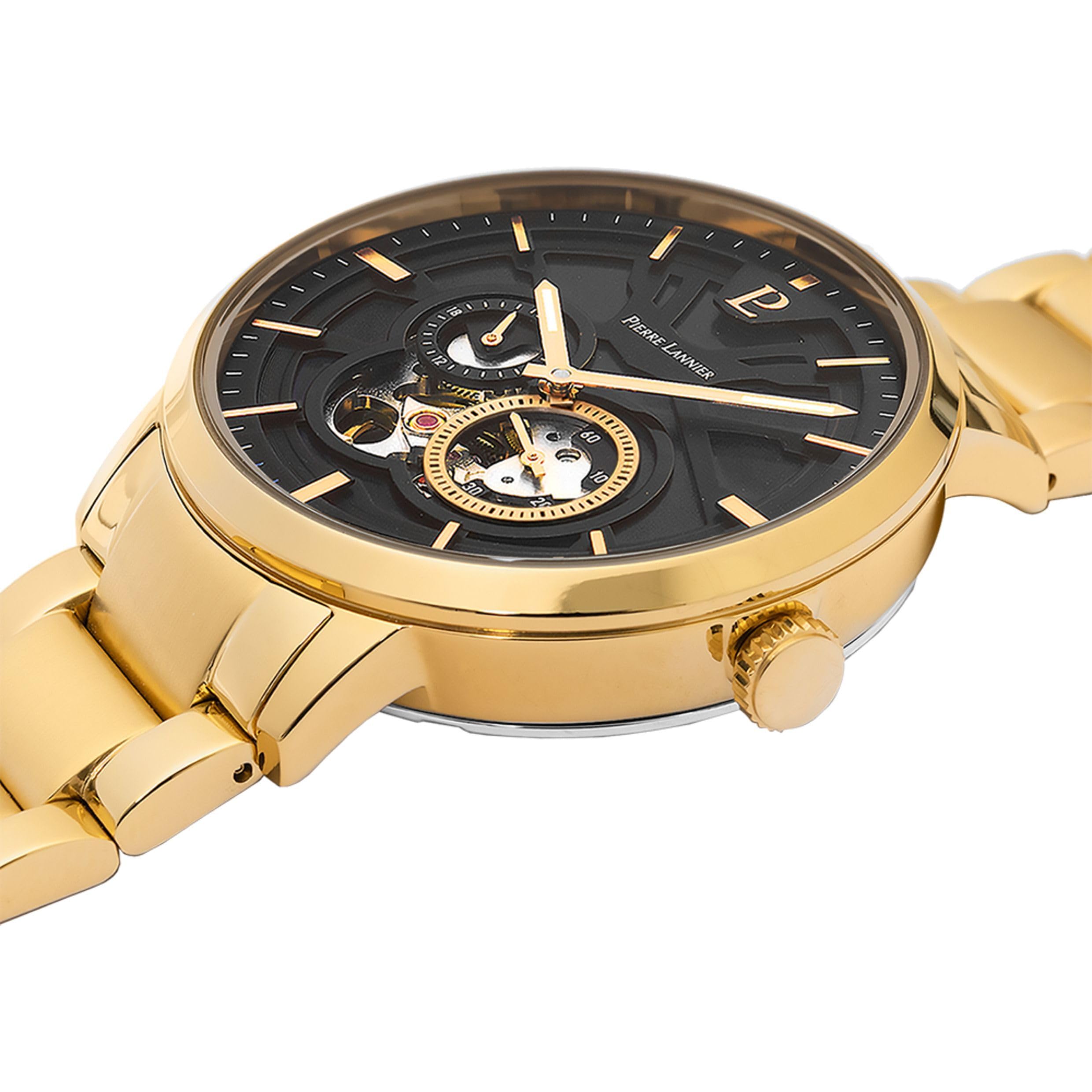 pierre-lannier-trio-montre-homme-cadran-noir-bracelet-acier-dor image 2