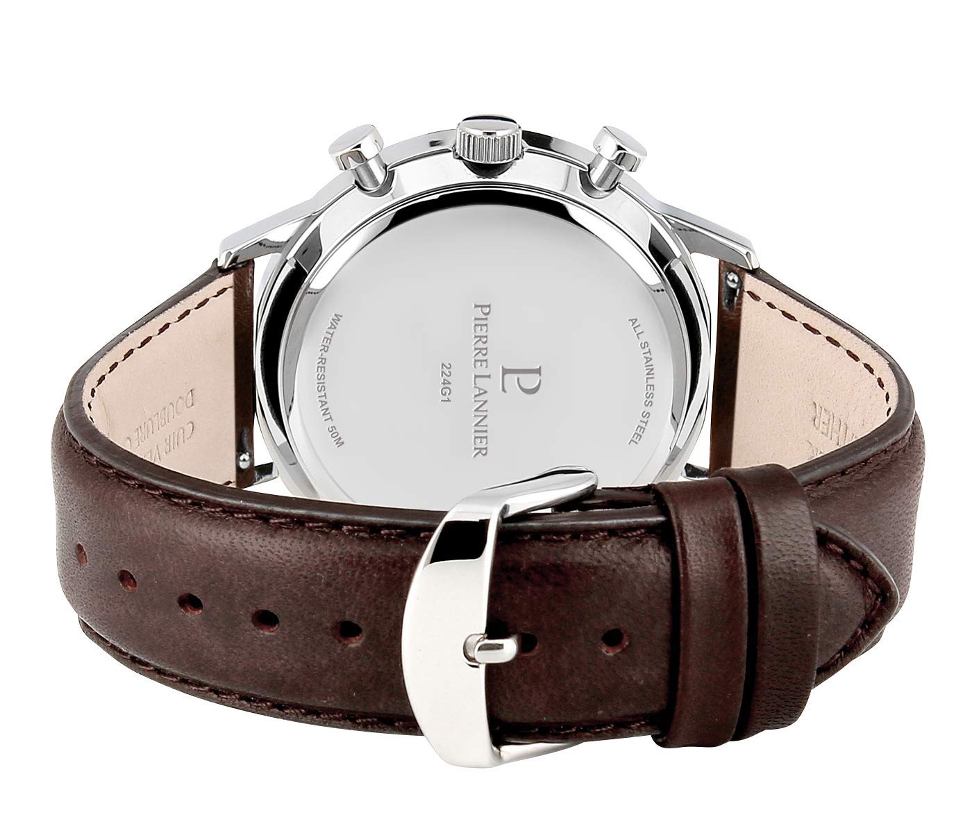 pierre-lannier-224g169-montre-homme-43-mm-bracelet-cuir-marron-cadran-argent image 4