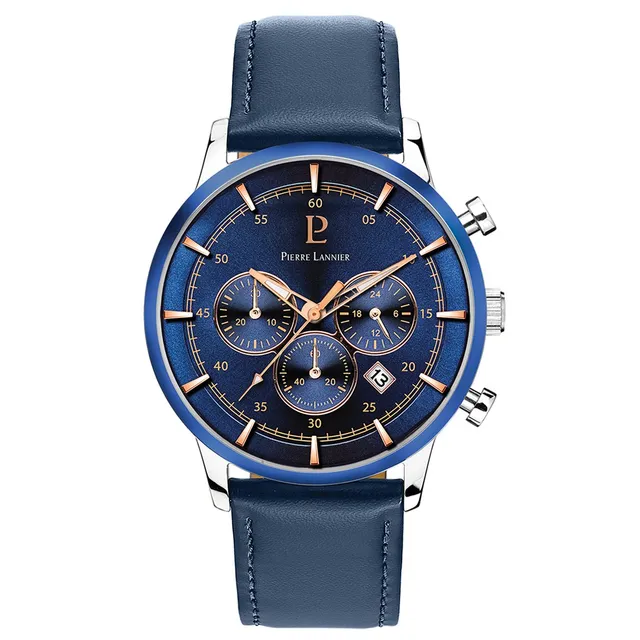 pierre-lannier-essential-224g166-montre-homme-bleue-43-mm-cuir-bleu image 1
