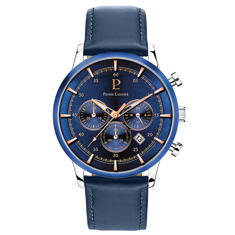 pierre-lannier-essential-224g166-montre-homme-bleue-43-mm-cuir-bleu image 1