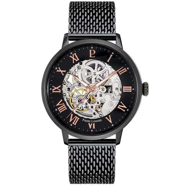 pierre-lannier-326b438-montre-homme-automatique-acier-noir-cadran-noir image 1