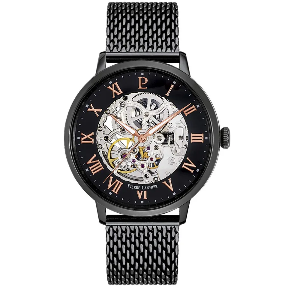 pierre-lannier-326b438-montre-homme-automatique-acier-noir-cadran-noir image 1