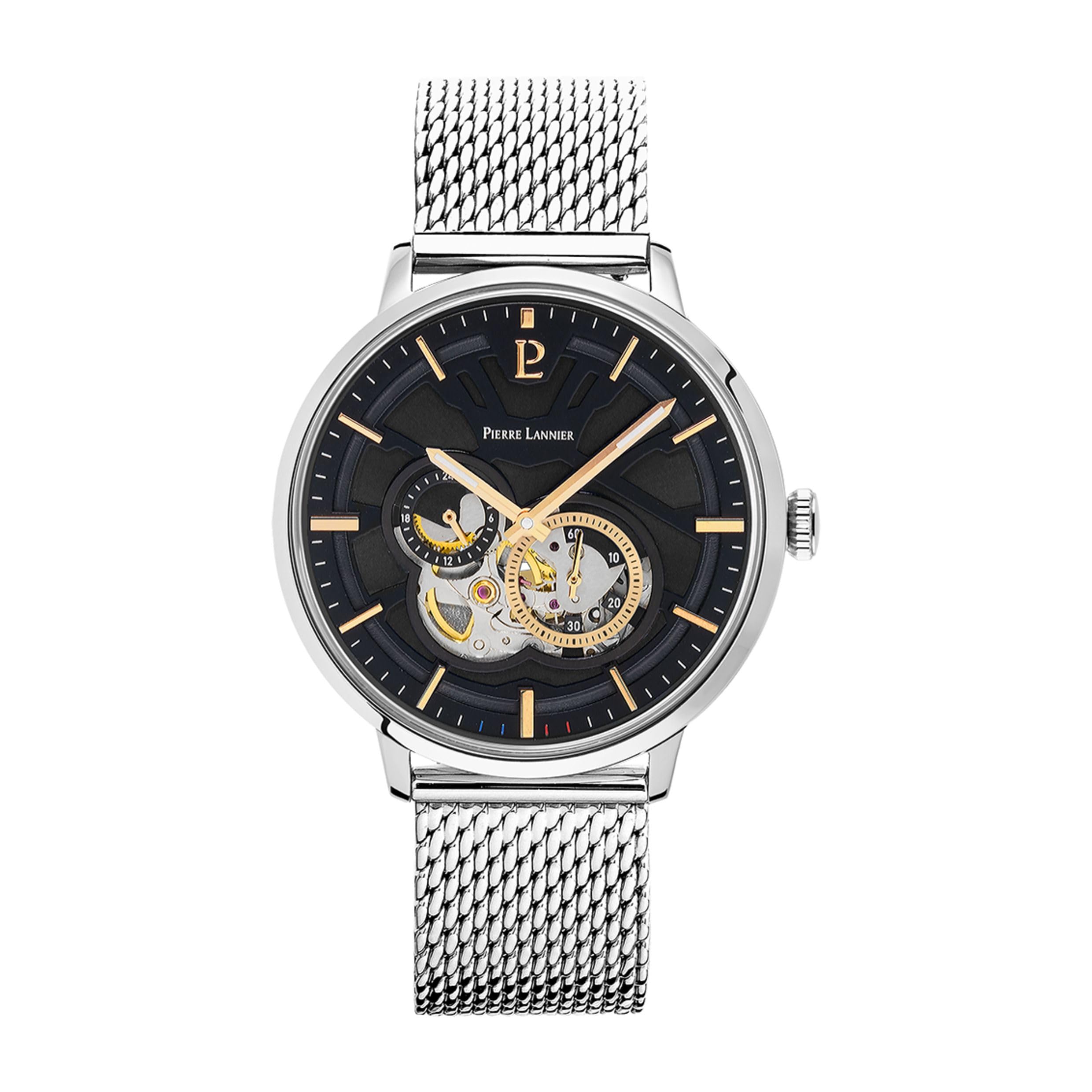 pierre-lannier-trio-automatique-montre-homme-acier-noir-42-mm-5-atm image 1
