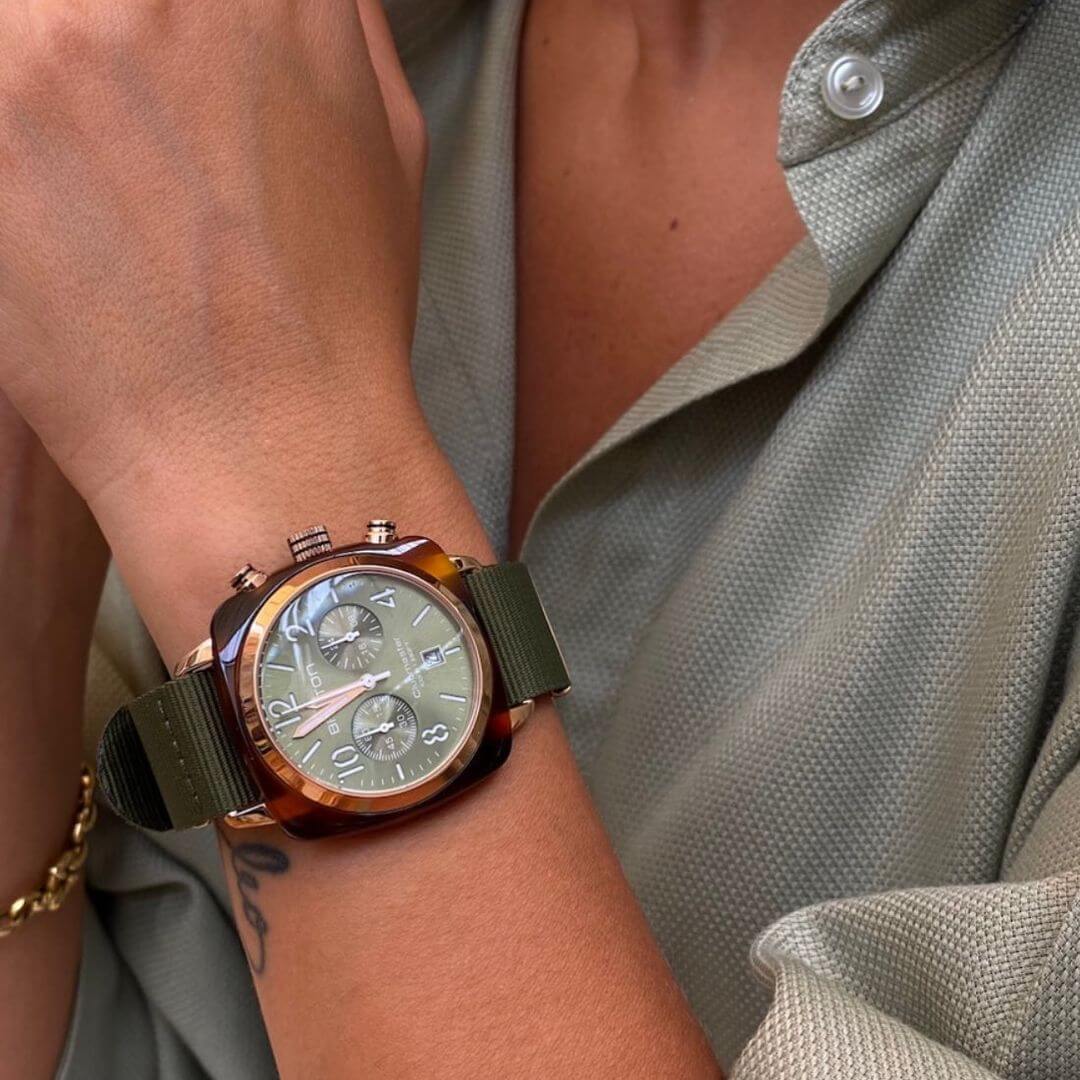 briston-clubmaster-classic-chronographe-40-mm-rose-gold-vert-olive image 3