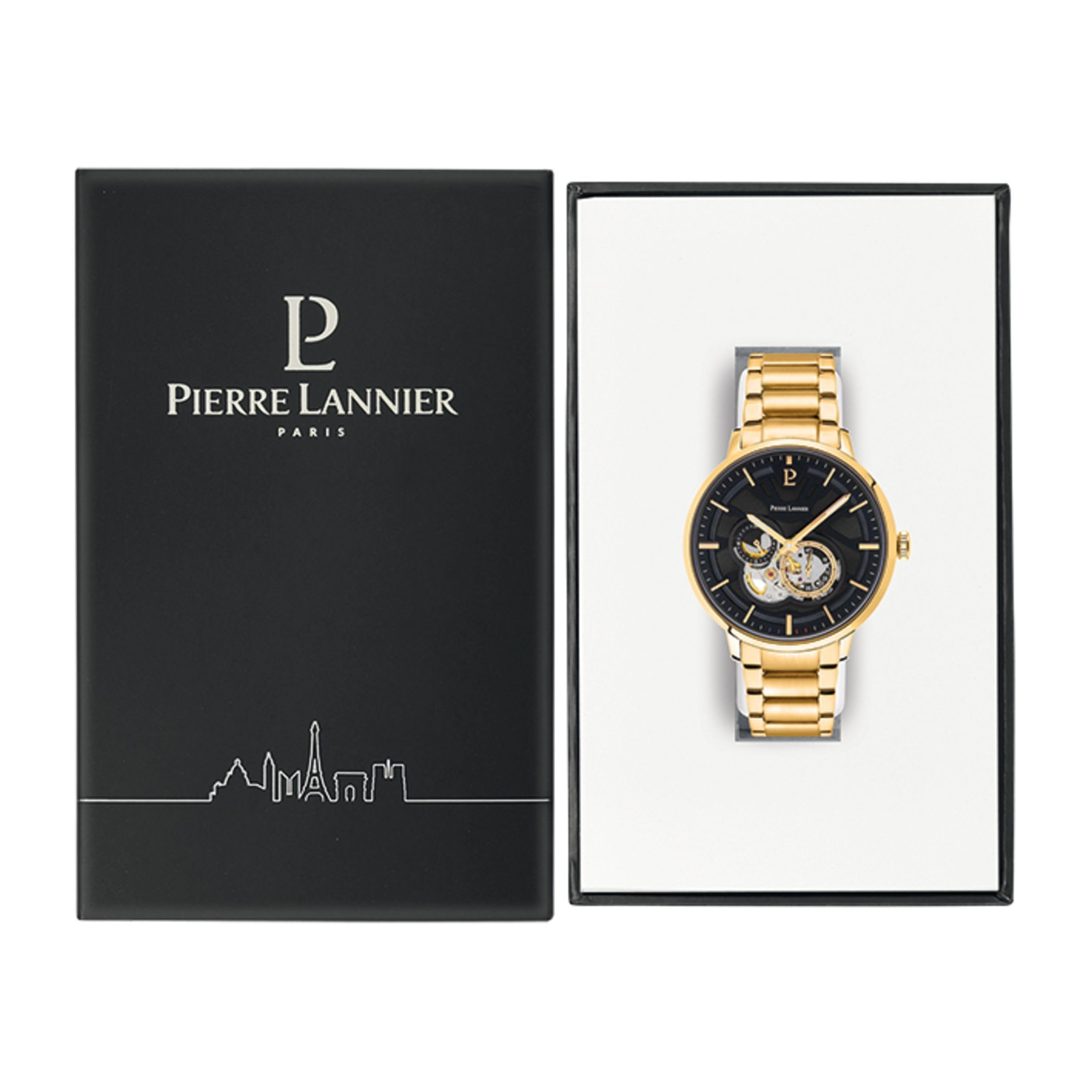 pierre-lannier-trio-montre-homme-cadran-noir-bracelet-acier-dor image 5