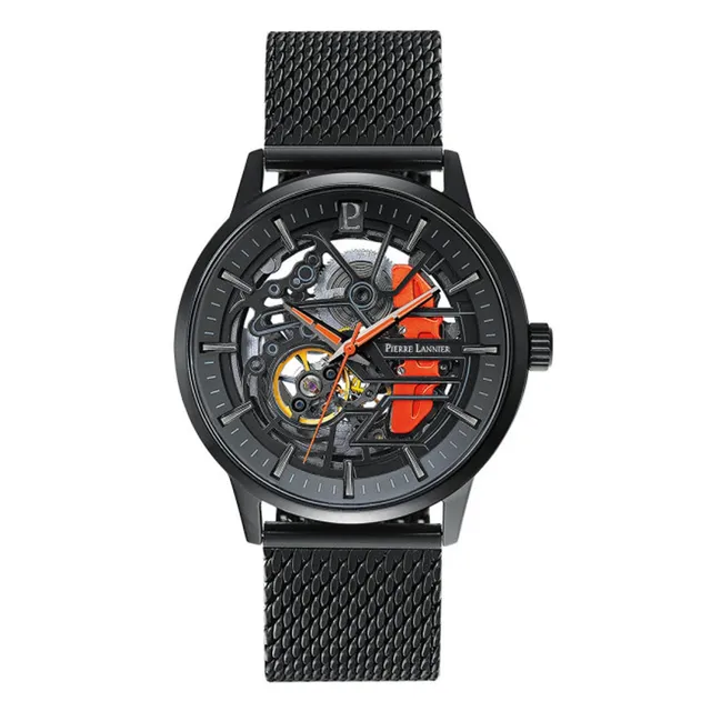 pierre-lannier-paddock-montre-automatique-maille-milanaise-noire image 1