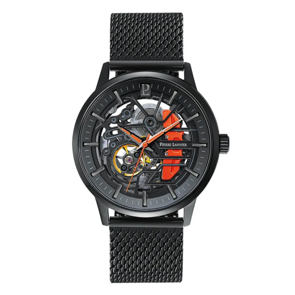 pierre-lannier-paddock-montre-automatique-maille-milanaise-noire image 1