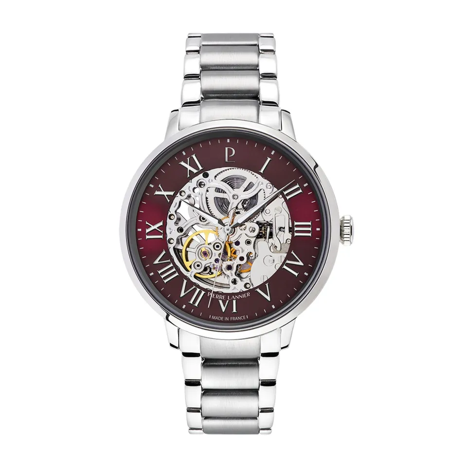 pierre-lannier-317b151-montre-automatique-squelette-bordeaux-42-mm-acier-inoxyda image 1