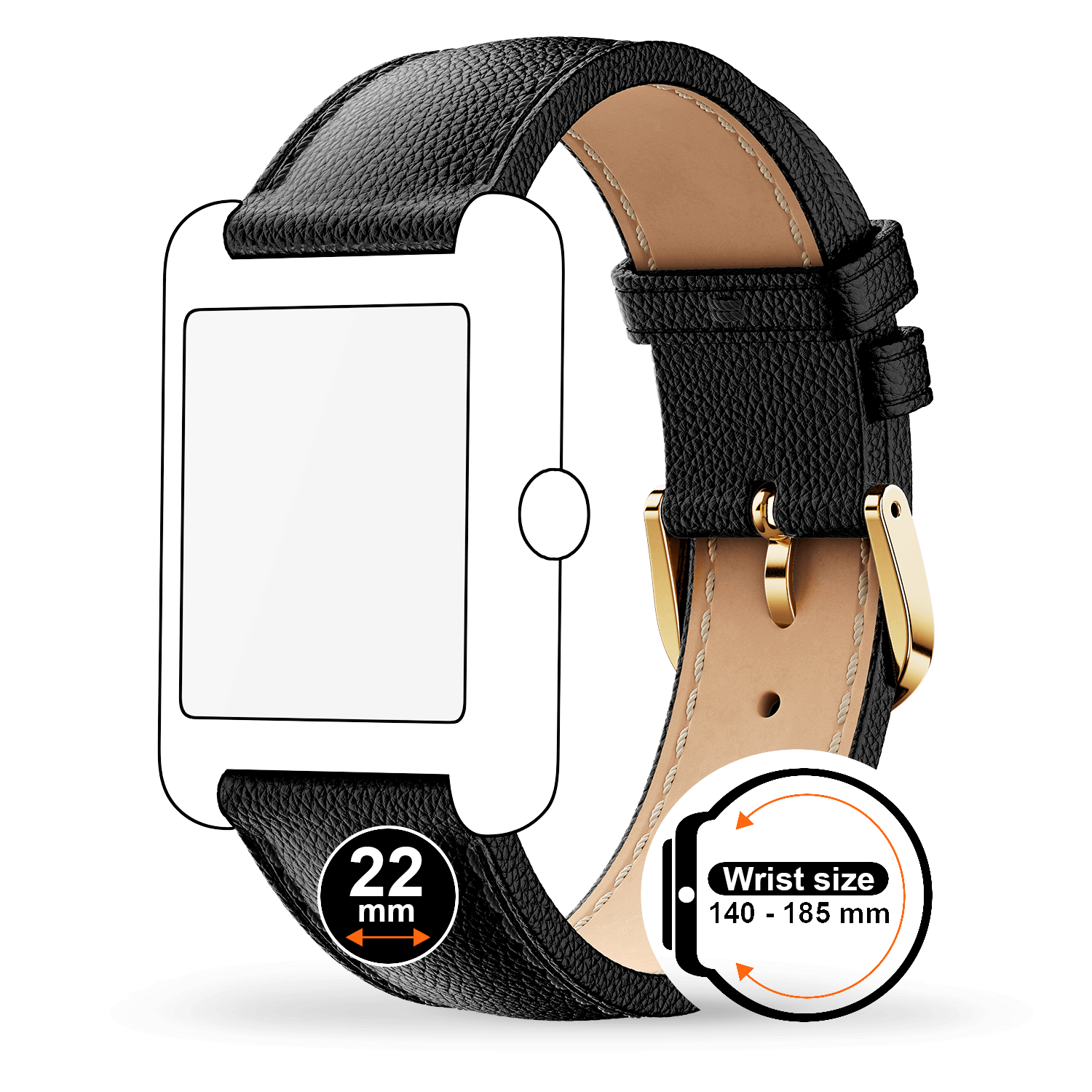ice-watch-band-leather-22mm-bracelet-cuir-noir-grain-boucle-dor-e-pour-ice-smart image 2