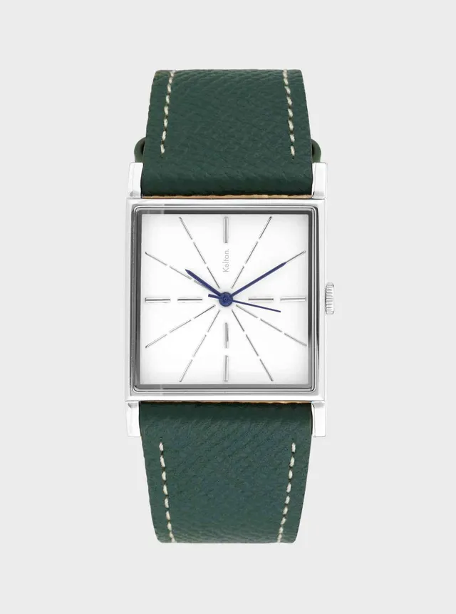 kelton-astre-montre-carr-e-argent-bracelet-epsom-green image 1