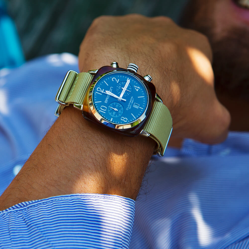 briston-clubmaster-classic-chrono-40-mm-quartz-noir-kaki-acier image 4