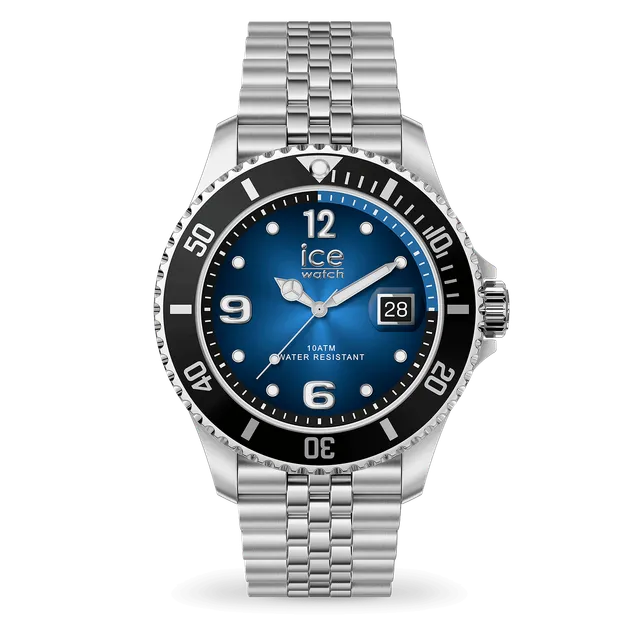 ice-watch-ice-steel-silver-montre-homme-acier-lunette-noire-cadran-bleu image 1