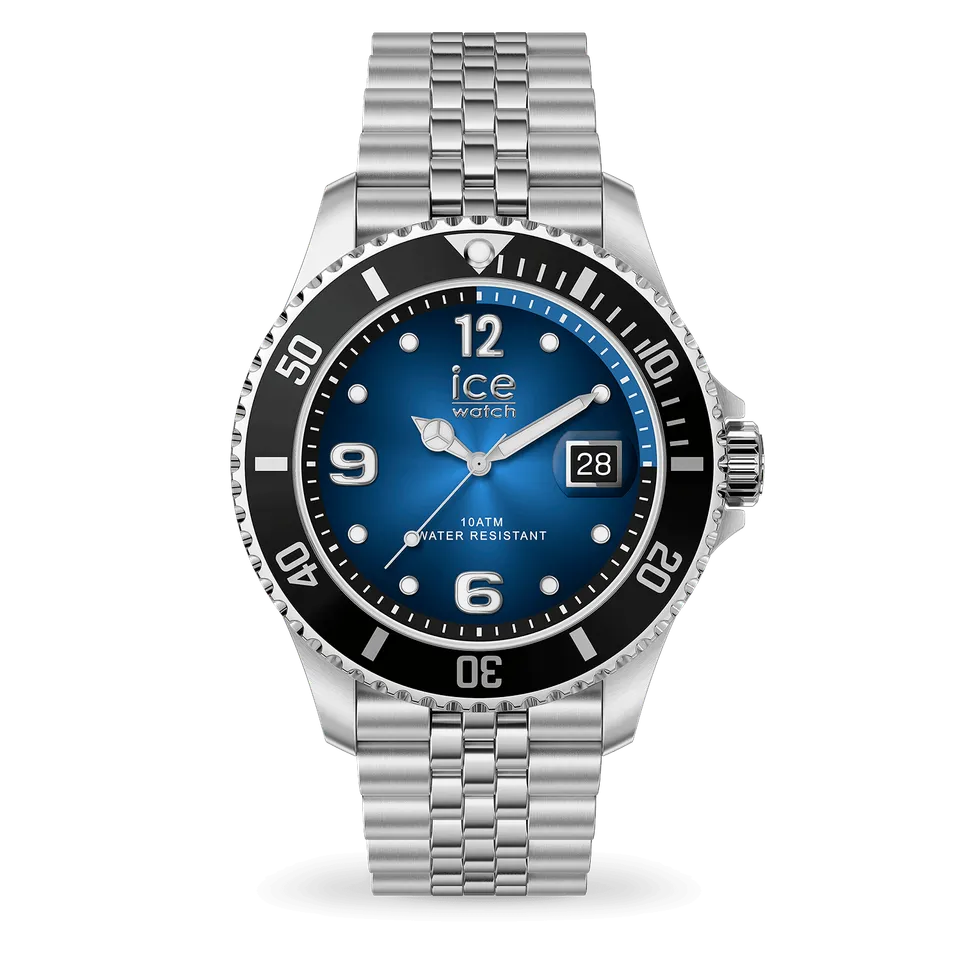 ice-watch-ice-steel-silver-montre-homme-acier-lunette-noire-cadran-bleu image 1