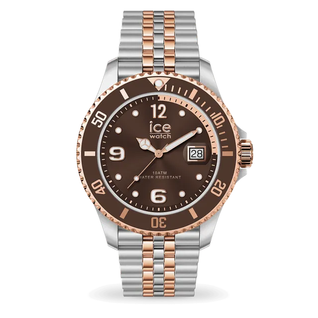 ice-watch-ice-steel-silver-rose-gold-cadran-chocolat-montre-acier image 1