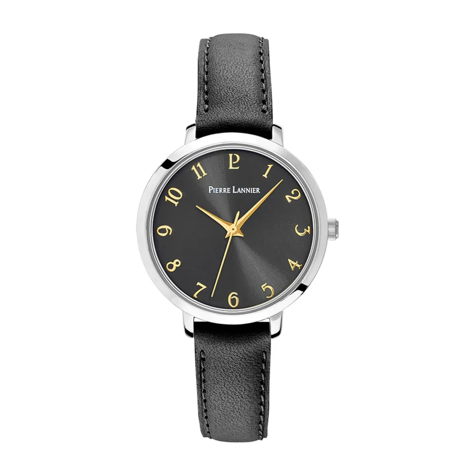 pierre-lannier-chouquette-montre-femme-30-mm-cadran-noir-acier-et-cuir image 1