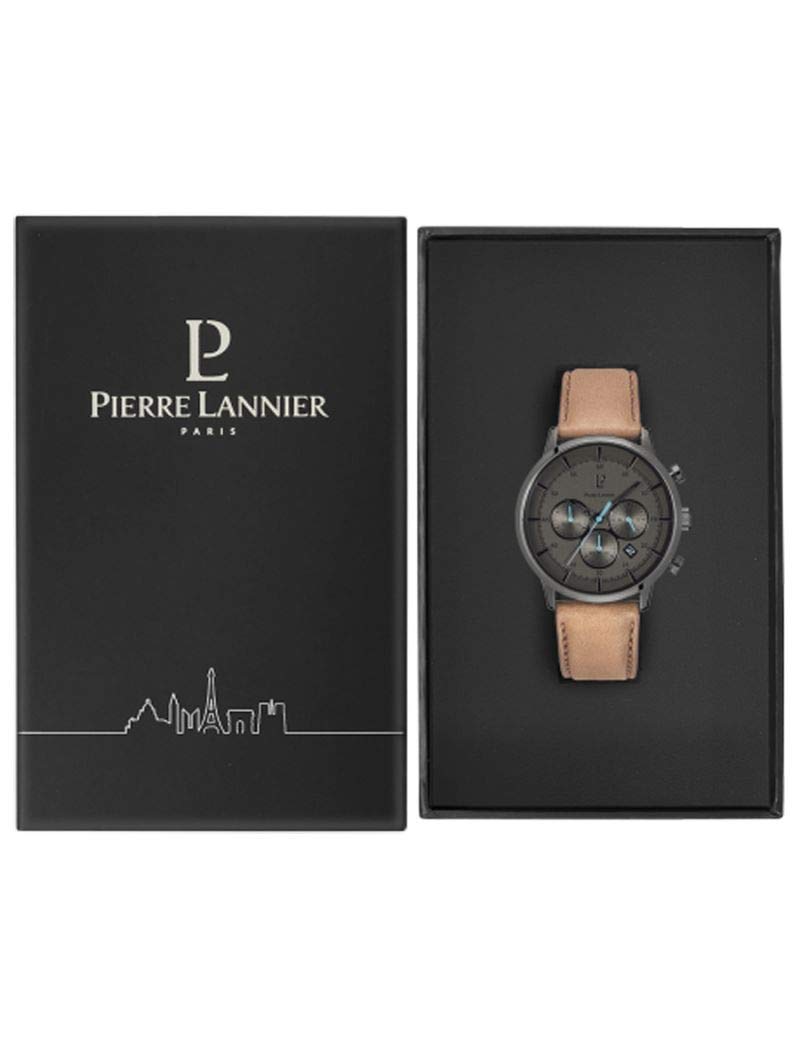pierre-lannier-dune-227f484-montre-homme-chronographe-acier-gris-43-mm-cuir-sabl image 5