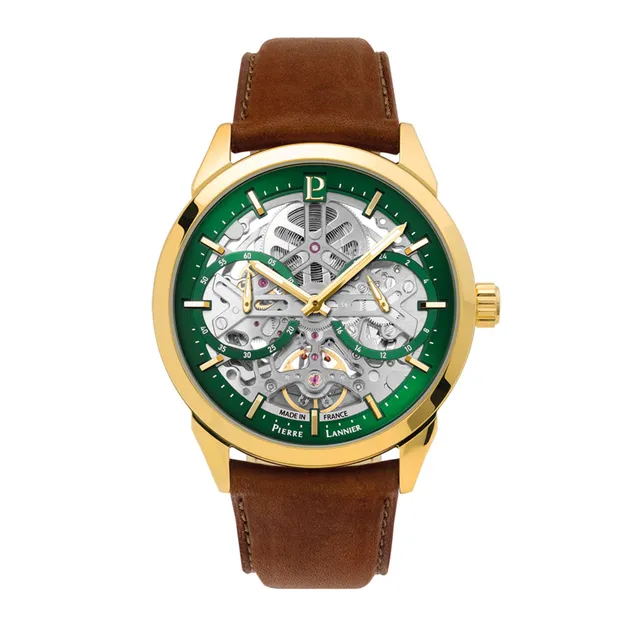 pierre-lannier-monarck-montre-automatique-homme-43-mm-acier-et-cuir-5-atm image 1