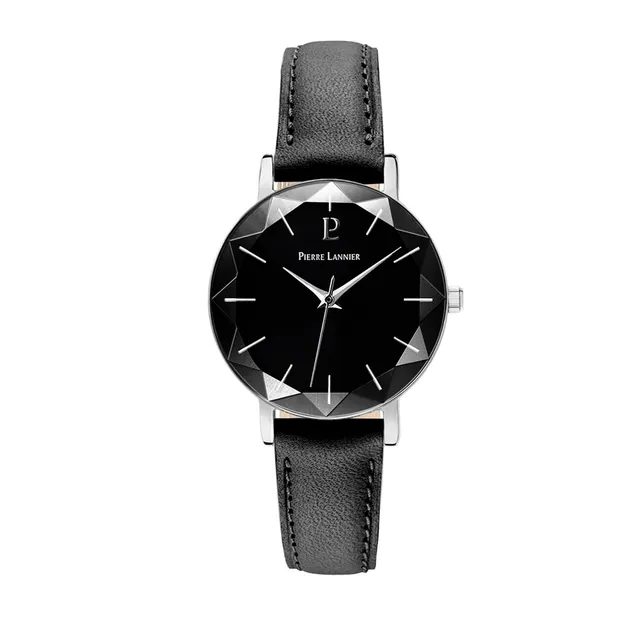 pierre-lannier-multiples-009m633-montre-femme-acier-et-cuir-noir image 1