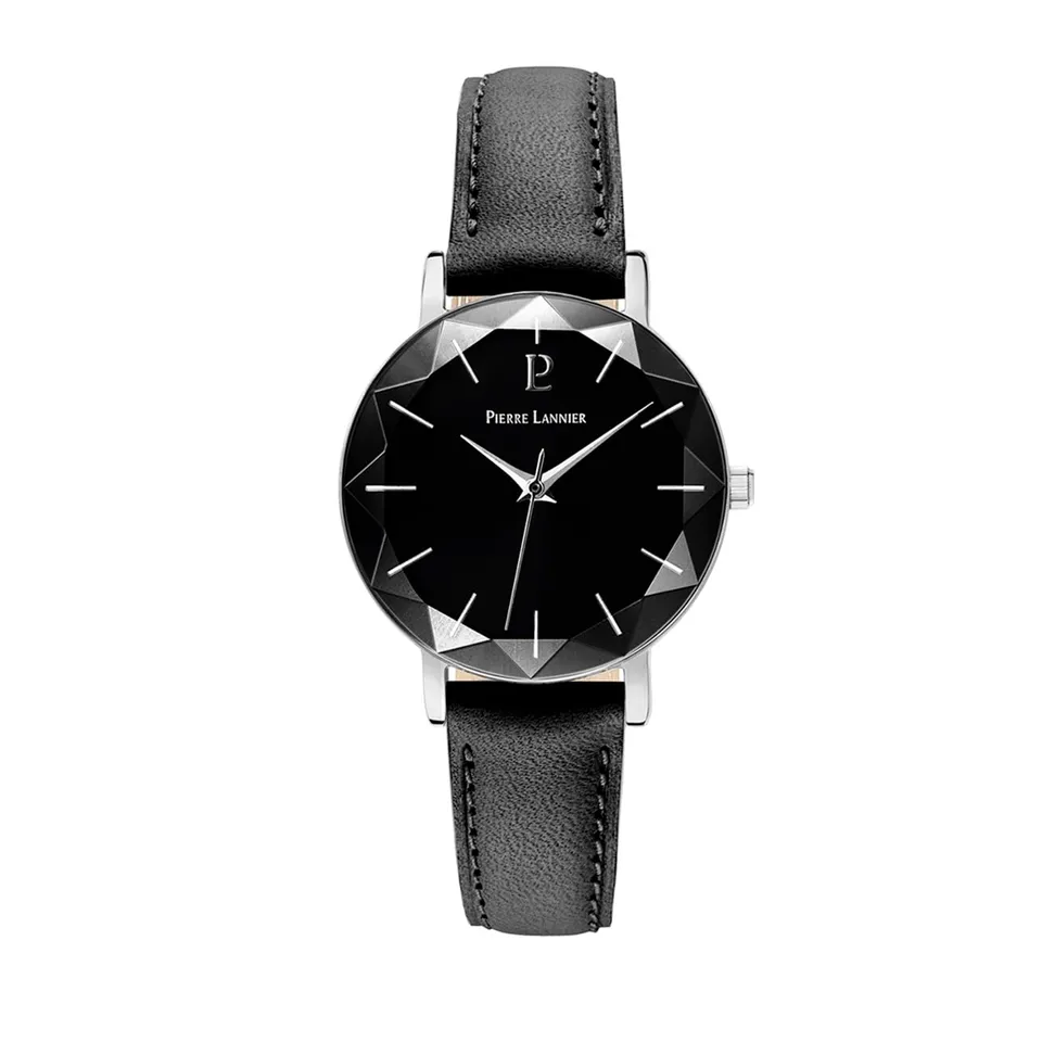 pierre-lannier-multiples-009m633-montre-femme-acier-et-cuir-noir image 1