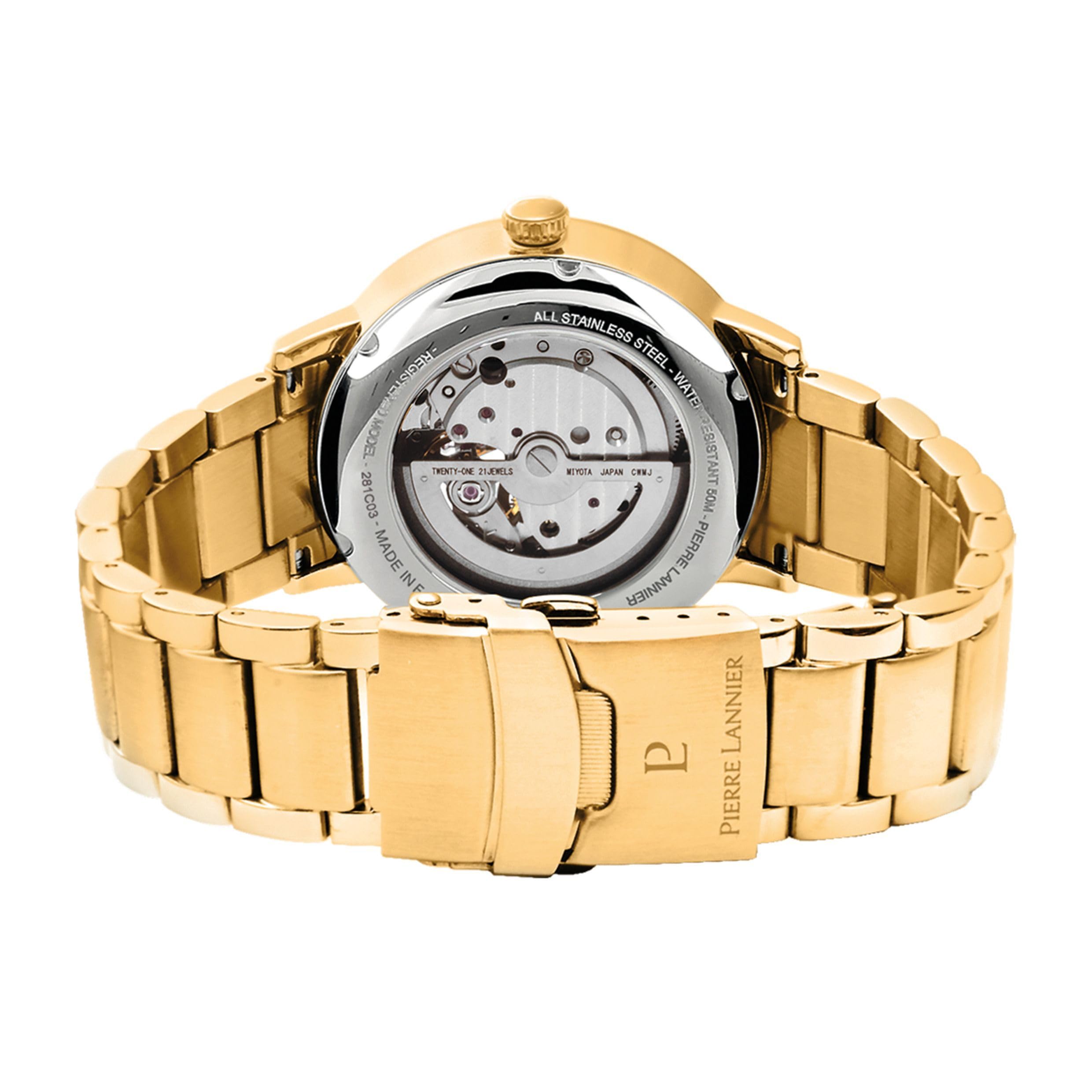 pierre-lannier-trio-montre-homme-cadran-noir-bracelet-acier-dor image 4