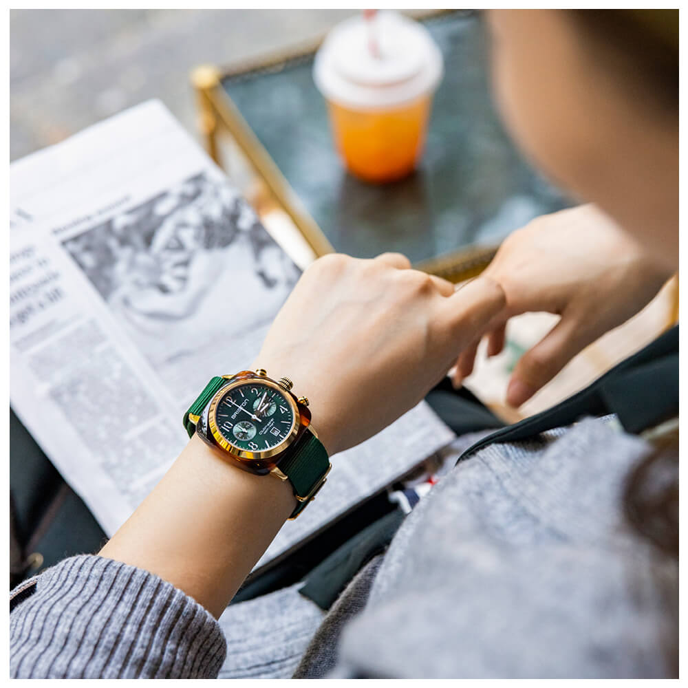 briston-clubmaster-classic-chrono-40-mm-gold-cadran-vert-anglais image 3