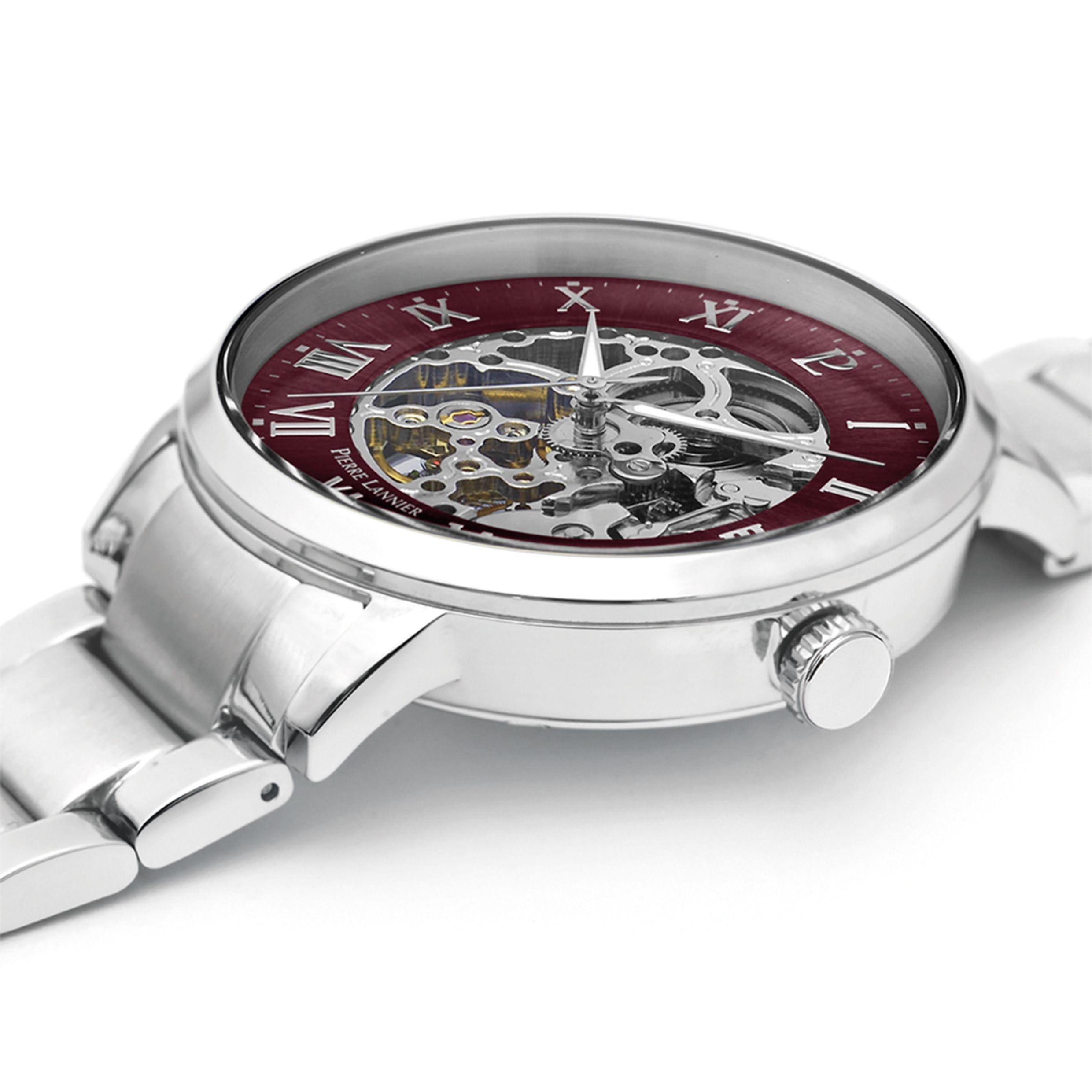 pierre-lannier-317b151-montre-automatique-squelette-bordeaux-42-mm-acier-inoxyda image 4