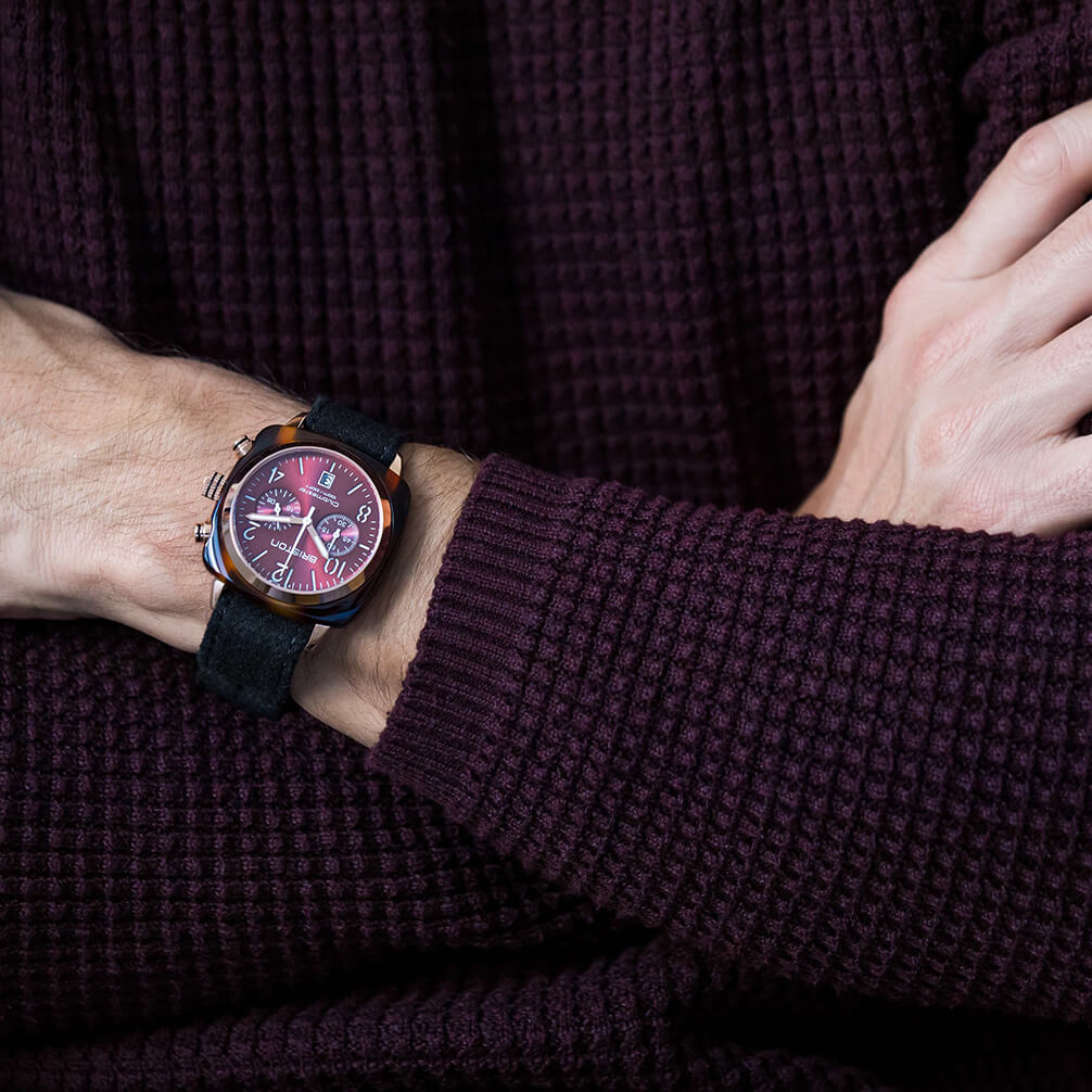 briston-clubmaster-classic-chrono-40-mm-rose-gold-cadran-rouge image 2