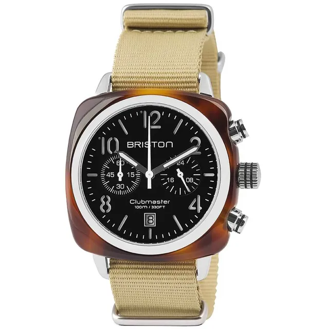 briston-clubmaster-classic-chrono-40-mm-quartz-noir-kaki-acier image 1